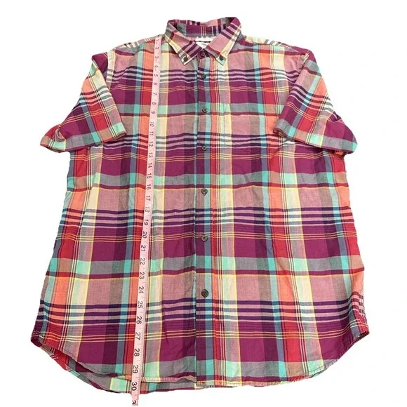 Preppy Colorful Madras Button Down Shirt Mens Large Slim Fit Colorful Old Navy - Picture 4 of 7